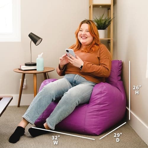 Radiant Orchid Big Joe Dorm Bean Bag Chair with Drink Holder, Smartmax Durable Polyester Blend