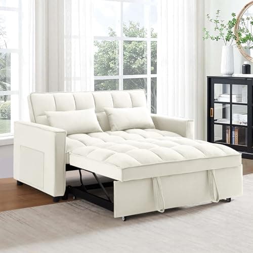 Antetek 3-in-1 Modern Velvet Sleeper Sofa Bed with Reclining Backrest and Pillows - Grey
