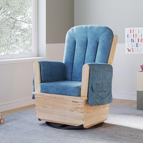 Foundations SafeRocker Glider for Baby Feeding & Rocking in Nursery - Blue Microfiber