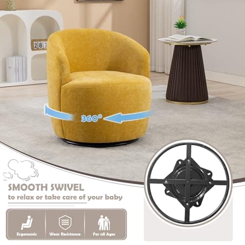 Antetek Yellow 360° Swivel Chenille Armchair for Living Room, Nursery, Bedroom