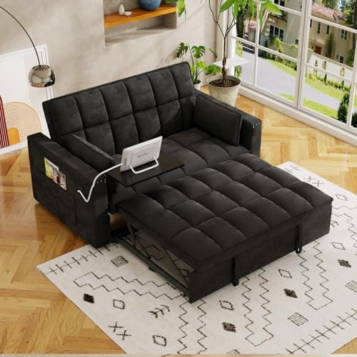 3-in-1 Velvet Convertible Sofa Bed with Adjustable Backrest, Gray