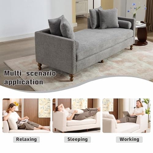 Chenille Grey 75" Oversized Upholstered Chaise Lounge Chair