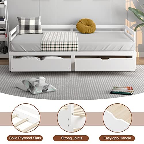 Giantex Extendable Daybed with Storage, Twin to King, White