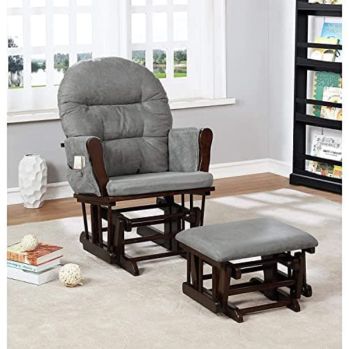 Nursery Glider & Ottoman Set, Reclining Rocker with Padded Arms - White, Dark Gray