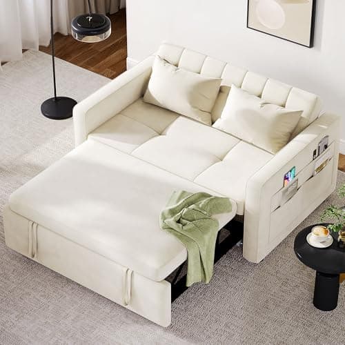 YITAHOME 55" Convertible Sofa Bed, Black Full Size Reclining Velvet Sleeper