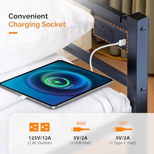 VINGLI Twin Daybed with Pop-up Trundle, Charging Station & LED Lights, Black