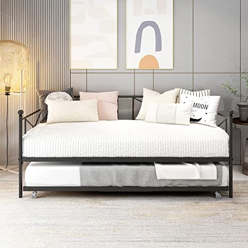 Premium Black Steel Slat Twin Daybed with Headboard