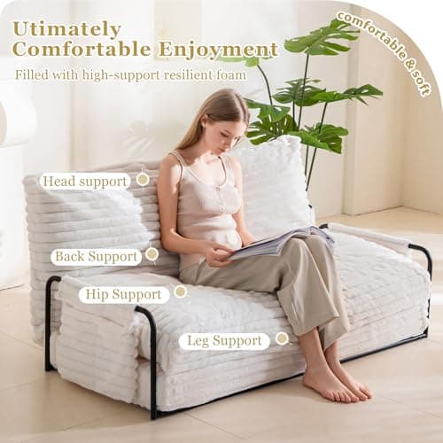 YOSHOOT Beige 5-Position FoldableLazy Floor Sofa Bed