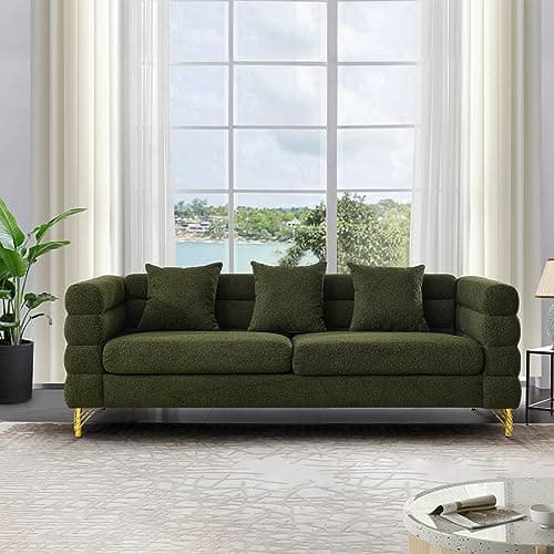 Modern Black Teddy Fabric Love Seat Sofa with Square Arms & Metal Legs for Living Room