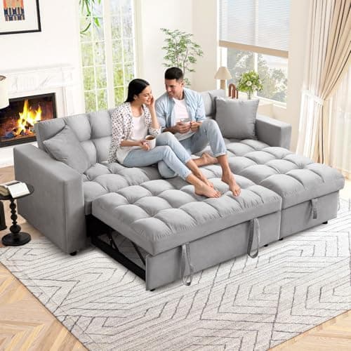 82-inch Black L-Shaped Velvet Tufted Sectional Sleeper Sofa