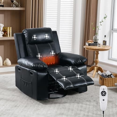 Rocking Recliner with Massage Heat, Faux Leather Nursery Chair - Grey