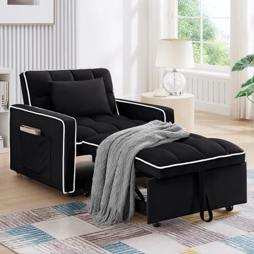 3-in-1 Convertible Velvet Sleeper Chair for Small Spaces, Apartment, and Office - Blue