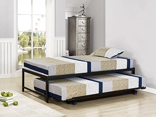 Kings Brand Twin Size Black Metal Platform Bed with Pop-Up Trundle