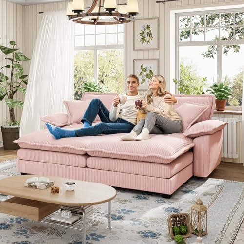 48-inch Modern Pink Chaise Lounge Sofa with Ottoman & Pillows