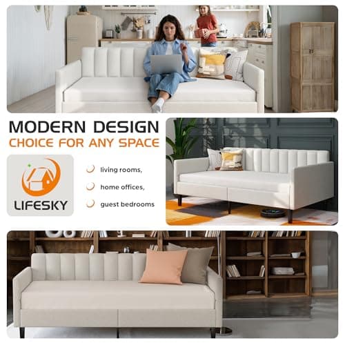 LifeSky White Tufted Boucle Daybed Twin Size Living Room