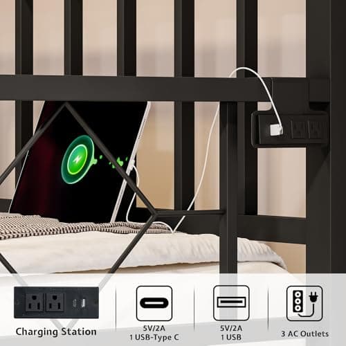 Jocisland Twin Daybed with Charging Station & LED Lights, Black