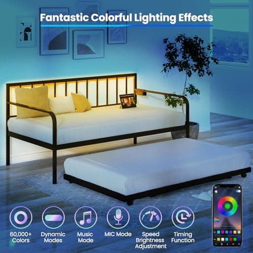 KOMFOTT Twin Metal Daybed with Pop-Up Trundle & Charging Station