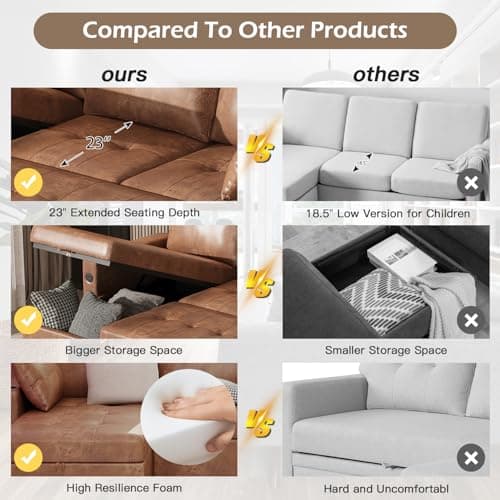 Brown L-Shaped Reversible Storage Sleeper Sofa with Pullout Bed