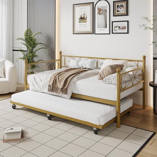 IDEALHOUSE Twin Daybed with Trundle, White, Space-Saving Sofa Bed Frame