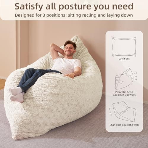 HABUTWAY White Giant Memory Foam 4-in-1 Bean Bag Chair