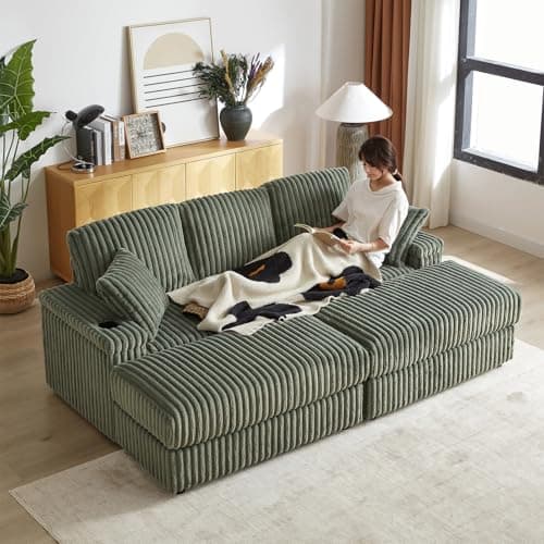 Modern Black Cloud Lounge Sofa with Storage & Cup Holders, 86-inch Deep Seat