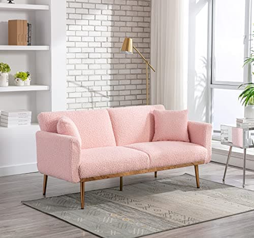 Antetek Pink Teddy Futon Sofa Bed with 3 Positions