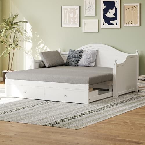 Merax Twin Size Extendable Wood Daybed with Storage, White