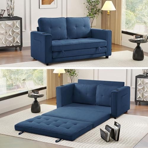 Beige Foldable Sleeper Sofa Bed - Multi-Functional Floor Couch for Small Spaces