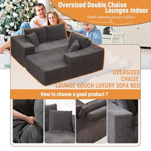 Oversized Corduroy Chaise Lounge Chair Sofa, 110" Fluffy Modular Sleeper