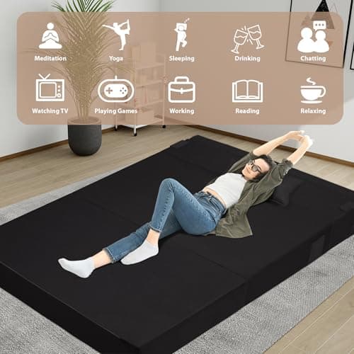 5-in-1 Queen Convertible Sofa Bed with Memory Foam Mattress, Velvet Fabric, Black