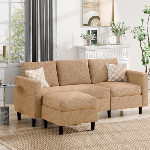 JAMFLY Dark Grey L Shaped Sectional Sofa with Ottoman for Small Living Rooms