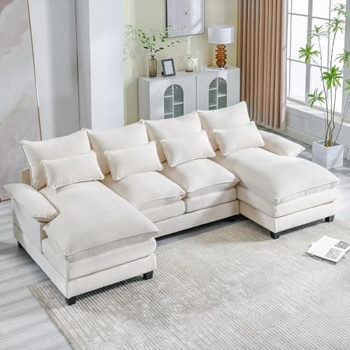 110.2" U-Shaped Chenille Couch, Modern 4-Seat Sectional with Double Chaise