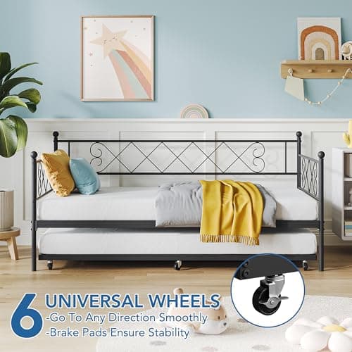 Metal Daybed with Trundle for Living Room, Bedroom and Guest Room
