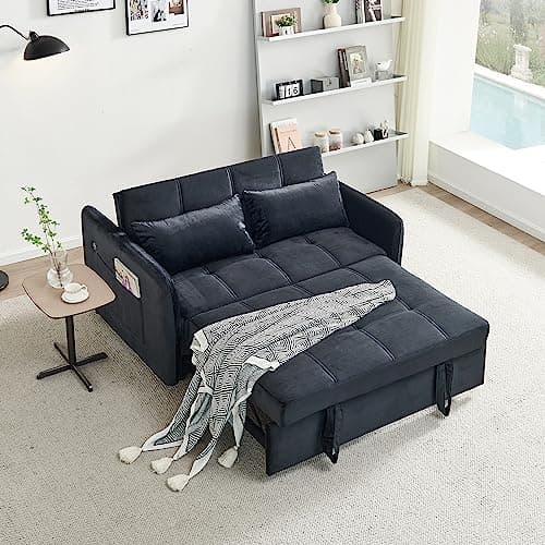 Eafurn 3-in-1 Convertible Pull-Out Sofa Bed Queen Size, Corduroy Lounge with Pillows & Storage