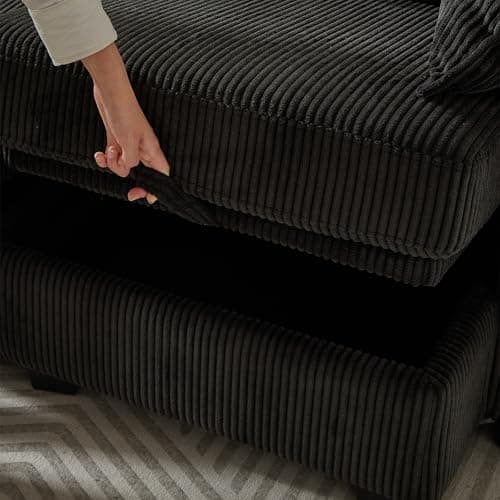 Antetek U-Shaped Sleeper Sofa Bed with Storage Ottoman, 6-Seat Corduroy Couch