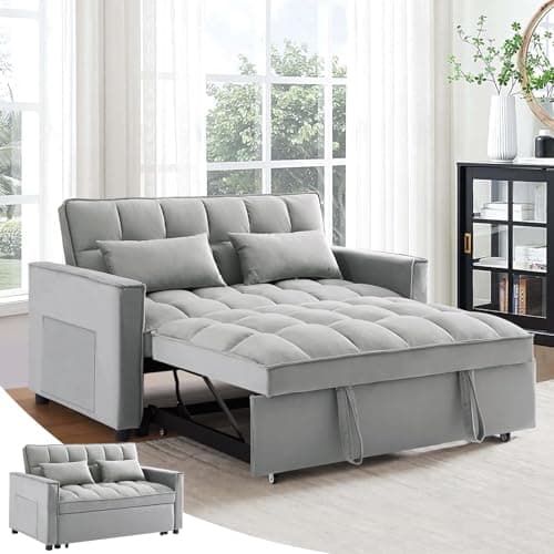 Antetek Modern Velvet Sleep Sofa Bed, Reclining Backrest, Pullout Bed, Living Room Furniture, Black