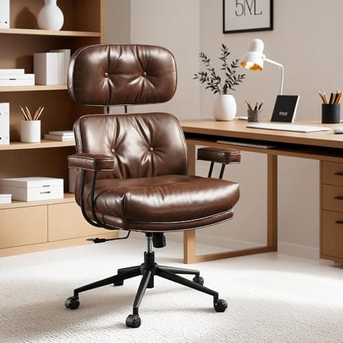 Ovios Mid-Century Modern Brown Suede Executive Chair with Thick Cushions and High Back