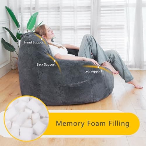 Giant Memory Foam Bean Bag Chair with Armrests (Grey)