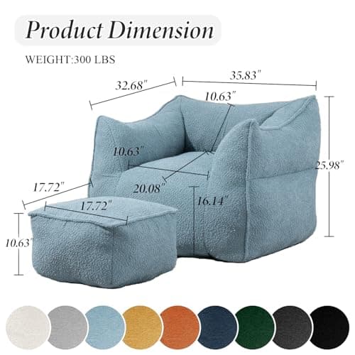 Light Blue Chenille Bean Bag Chair with Armrests & Back Support