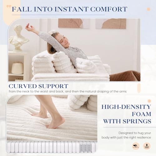 Oversized Chaise Lounge Indoor Beige Modern Plush Corduroy Fabric Deep Seat Boneless Memory Foam Sleeper Sofa Chair with Pillows for Living Room Bedroom Studio No Assembly Couch
