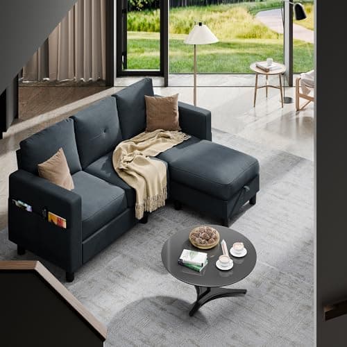 Modern Green L-Shaped Sofa with Ottoman for Small Spaces