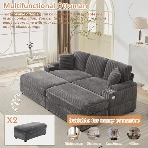 Oversized Grey Double Chaise Lounge with Ottomans and Armrest Storage for Living Room or Bedroom
Oversized Grey Corduroy Chaise Lounge with Cup Holder and USB Port for Living Room or Bedroom
Oversized Grey Chaise Lounge with Armrest Storage, Cup Hold
