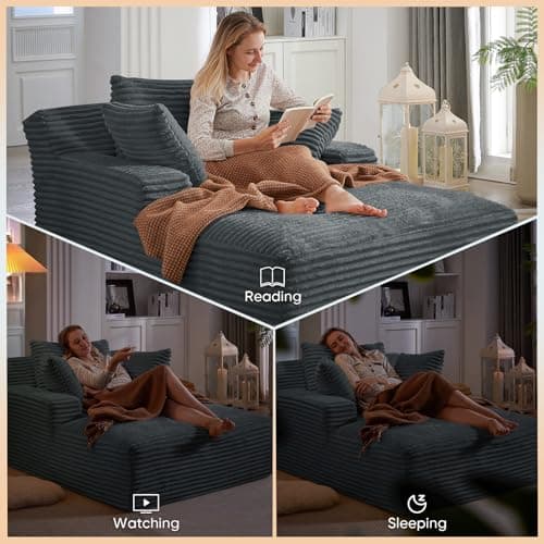 Modern Oversized Chaise Lounge Chair with Sleeper Sofa Bed for Living Room or Bedroom