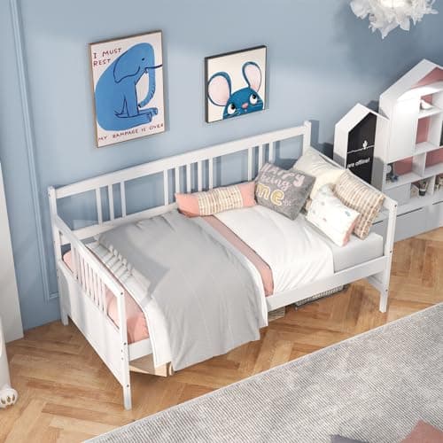Giantex Twin Daybed Frame, Wooden Guest Bed with Rails, White