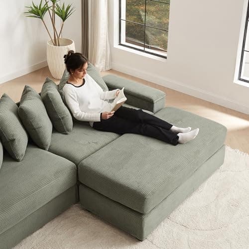 Oversized L-Shape Storage Couch, 104-inch Loveseat, Green Modular Sofa with Pillows for Living Room