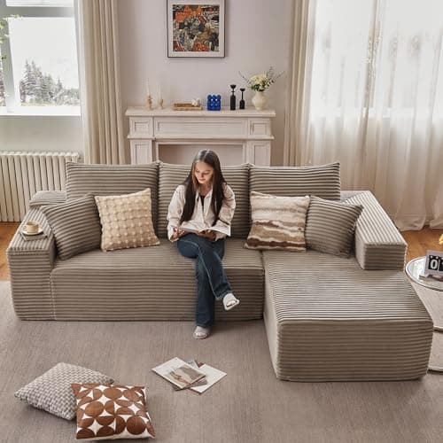 107" Black Right-Facing Chaise Modern Corduroy L-Shaped Sofa