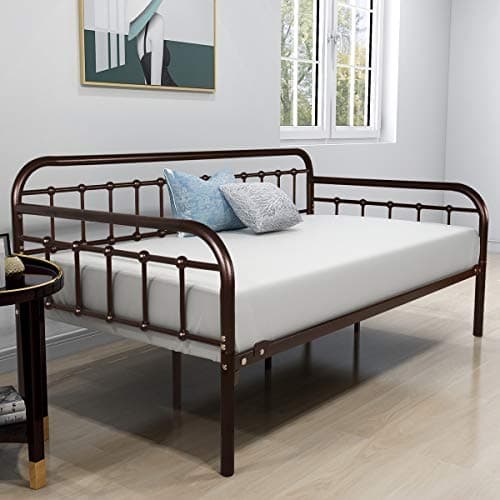 HOMERECOMMEND Heavy Duty Black Sanded Metal Daybed Frame Twin Mattress Foundation