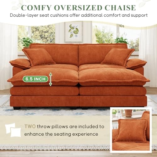 80.5-inch Modern Corduroy Chaise Sleeper Sofa, Orange