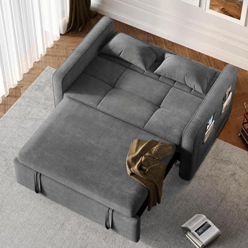 DWVO 3-in-1 Convertible Sofa Bed, Grey with Pull-Out Bed and Adjustable Backrest