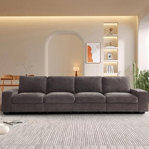 TEKAMON 100" Modular Storage Sofa, Dark Grey Chenille Couch with USBcharging